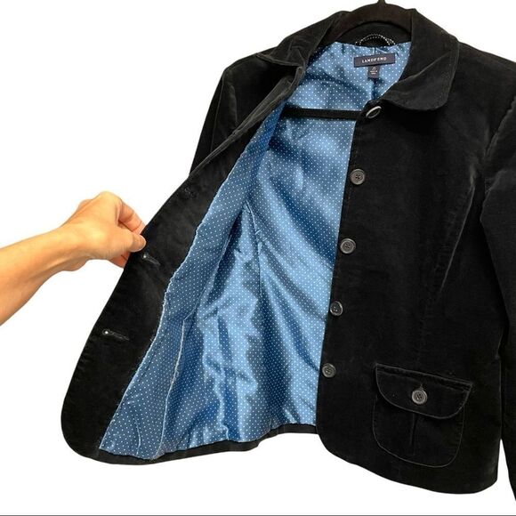 LANDS END Velvet Button Front Blazer Navy Blue XS - Picture 2 of 6